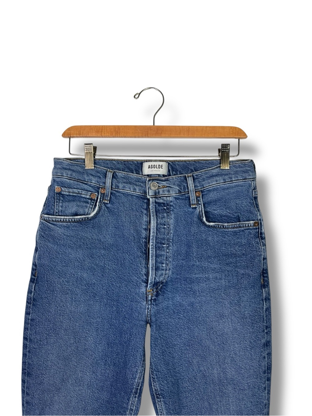 Agolde Jeans Sz 29 Riley High Rise Straight Button Fly Ankle Crop Organic Fray - Picture 6 of 10
